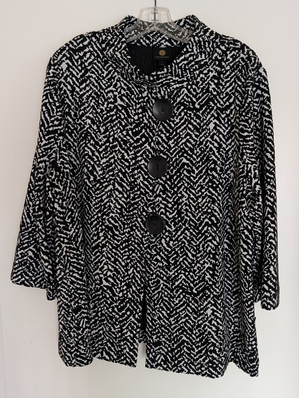 JM Collection Black White Chevron Patterned Button-Front Women's XL Lagenlook